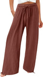 Casual Trousers Solid Color Lace Wide