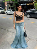 Lace Bustier Patchwork Double Strap Top-Outfit