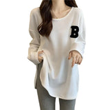 Fongt T-Shirt Women Spring And Autumn Winter 2023 New Loose Show Thin Foreign Style Versatile Embroidered Plus-Size Bottom Shirt