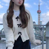 Fongt 2023 New Sweet Wind Knit Sweater Female Bow Knot Round Collar Set Cute Age Reduction Slim Long Sleeve Jacket-Outfit