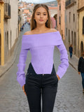 Fongt Spring Season New One-Word Shoulder Sweater Women Comfortable Leisure Temperament Commuting One Word Shoulder Short
