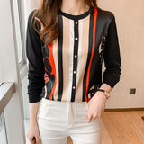 Fongt Knit Long Sleeve Splicing Knit Sweater Women's Autumn 2023 New Silk Top Style Casual Head Sweater-Outfit