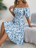 Shooting 2025 Spring And Summer Broken Flower Collar Short Sleeves To Close The Waist Lotus Leaf Side A Dress Women's