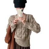 Fongt Short Style Round Neck Sweater Female 2024 Autumn / Winter New Korean Version Of Foreign Style Loose Jacket Sweater Jacket-Outfit