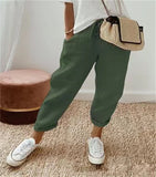 Fongt Women Cotton Trousers Pocket Tight Slacks Women's Pants