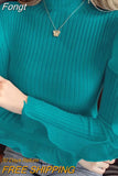 O-Neck Butterfly Long Sleeve Sweet Elegan Knitted Pullovers for Women 2023 New Waist Bottoming Blouse Korean Top