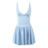 Satin Deep V-neck Strap Mini Dress-Outfit