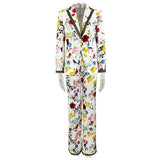 Fongt Spring And Summer New Star Fashion Print A Buckle Blazer Long Suit Two Sets
