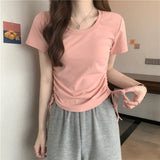 Fongt Rope Short-Sleeved T-Shirt Women 2024 New Summer Korean Version Design Sense Slim Casual Short Student Jacket