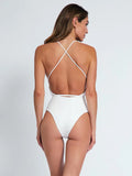 Deep V Solid-Color One-Piece Swimsuit Women 2025 New Back-To-Back Sexy One-Piece Swimsuit