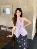 Fongt Xixi 2025 Summer New Thin Temperament With Pure Color Kinky Sky Silk Shirt Small Vest Top 89379