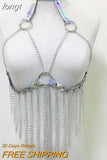 Faux Leather Hollow Out Crop Top Women Link Chain Long Tassel Tank Tops Stage Performance Costume Party Rave Festival