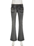 Vintage Washed Flare Jeans Pants Low Waist Women Streetwear Y2K Slim Fit Boot Cut Pants Grunge Denim Trousers pantalone-Outfit