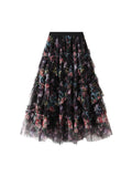 Fongt Splicing Color Flower Mesh Dress Dress Girl 2025 Spring Court Style Temperament Cake Skirt 8077