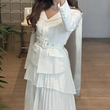 Fongt Version Of Temperament Two Sets Of 2025 Autumn New Sling Belt Belt Coat High Waist Pressure Skirt Dress Suit Female Tide