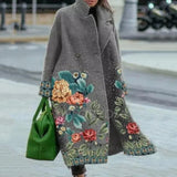 2023 Winter Women's Windbreaker Long Sleeve Long Button Lapel Coat Woolen Coat Casual Plaid Letter Printing Commuting Warmth-Outfit
