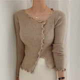 New 2022 Korean Elegant Vintage Irregular Women's Spring Autumn Knitwear Short Sweaters Pullover Jumpers Tops