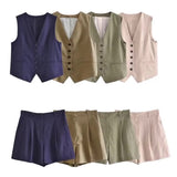 Autumn Style New Style Tooling Style Solid Color Slim Vest Shorts Leisure Suit-Outfit