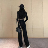 Fongt Waist Wide Leg Pants Women's Pants Autumn Hanging Feeling Loose Versatile Black Thin Suit Pants Casual Straight Leg Floor Pants-Outfit