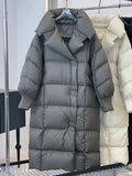 Korean Version Long Down Jacket Female 2024 Winter New Fashion Add Thick Puff Feeling Loose Over The Knee Coat Tide Large Size-Outfit