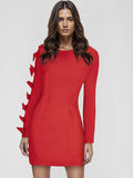 Long Sleeve Bow Cut Out Solid Mini Dress-Outfit