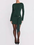 Long Sleeve Draped Bodycon Mini Dress-Outfit