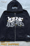 Letter Print Zip Up Hoodies Women Men Casual Streetwear Long Sleeve Jacket Coats American Oversized Hooded Sweatshirts