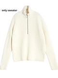 and Winter Zipper Sweaters Set Thickening Warm Knitted High Waist Women Pants Suit White Elegant Two Piece Set for