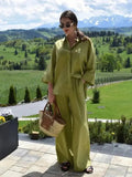 Fongt Explosion Women's Wide-Sleeved Linen Shirts Tight Straight Pants Set
