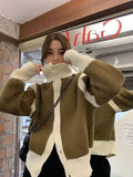 Contrast Turtleneck Buttoned Cardigan-Outfit
