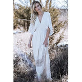 Fongt Spring And Summer Female Bohemian Beach White Cotton Wrinkled Dress Solid Color Long