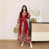 New Style Dress For Women's Holiday, Single-Breasted Collar, Single-Breasted Court Style, Vintage Printed Wide Swinging Long Dress-Outfit