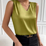 Women's Satin Suit, Sleeved Commuter Vest, Bottomed Top-Outfit