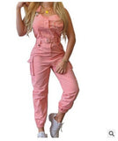 Fongt Women's Work-Packed Pocket Design Jumpsuit Sleeveless Backs And Trousers Simple Restraints Trousers +