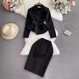 Jacket Dress Waist Lotus Leaf Edge Long High-End Ol Commuter Airfield Autumn Dress Two-Piece Set 8040-Outfit