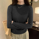 T-Shirts With Solid Shoulders And Long Sleeves Women Wear New Velvet And Thickened Foundation Shirts In Autumn And