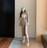 New Sexy Open Skirt Dress Girl Slim Skinny Knitted Skirt Pure Wind High Waist Temperament