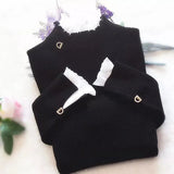 Patchwork Warm Sweater Women Elegant Long Sleeve Slim Turtleneck Knitted Pink Tops Chic Ruffle Pullover Fake 2