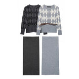 Fongt Women's Clothing 2025 Spring New With Belt Rhumin Sweater Jacket + Open Skirt Suit
