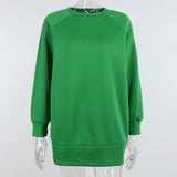 Sweatshirts Women Long Sleeve Cotton Round Neck Green Oversized Loose Tops Autumn Casual Pullover Basic Fashion