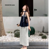 Fongt Sense Of The Color Stripe Splicing Sleeveless Sling Vest A Set Of Top Women Loose Thin A Word Half-Body Skirt Suit