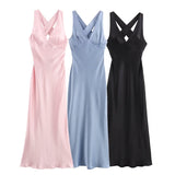 New Spring Silk Satin Slim Dress With Bare Back 3272399-Outfit