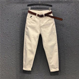 2023 Basic Women's Casual Jeans Pants Solid High Waist Harem Pants Female White Black Slight Strech Denim Pant Woman