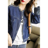 Fongt Blue Denim Jacket Female Short 2024 Spring And Autumn New Korean Version Of Loose Tassel Short Casual Clothes-Outfit