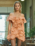 High-Level Temperament Short Dress 2025 New Lotus Leaf Side Shoulder Design Waist Thin Dress Dress