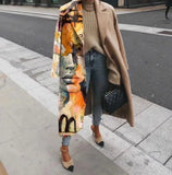 Women's Warm Coat Long Sleeved Lapel Jackets Elegant Temperament Winter Coat Warm Loose Printed Pockets Women's Clothes