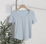 Solid Color Irregular U-Neck Short-Sleeved T-Shirt Woman Xia Slimming Leisure Short Coat