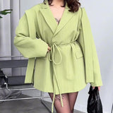 Fongt Autumn New Solid Color Big Collar Loose Collar Belt Short Suit Jacket