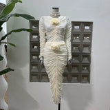 Light Ripe Breeze Early Spring Fashion Three-Dimensional Flowers Wrinkle Elastic Coat On The Head + Wrinkle Bag Hip Step Half Skirt