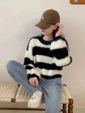 Mink Loose Simple Striped Sweater Autumn And Winter 2024 Small Outside Wearing A Soft Waxy Knitted Bottomed Shirt-Outfit